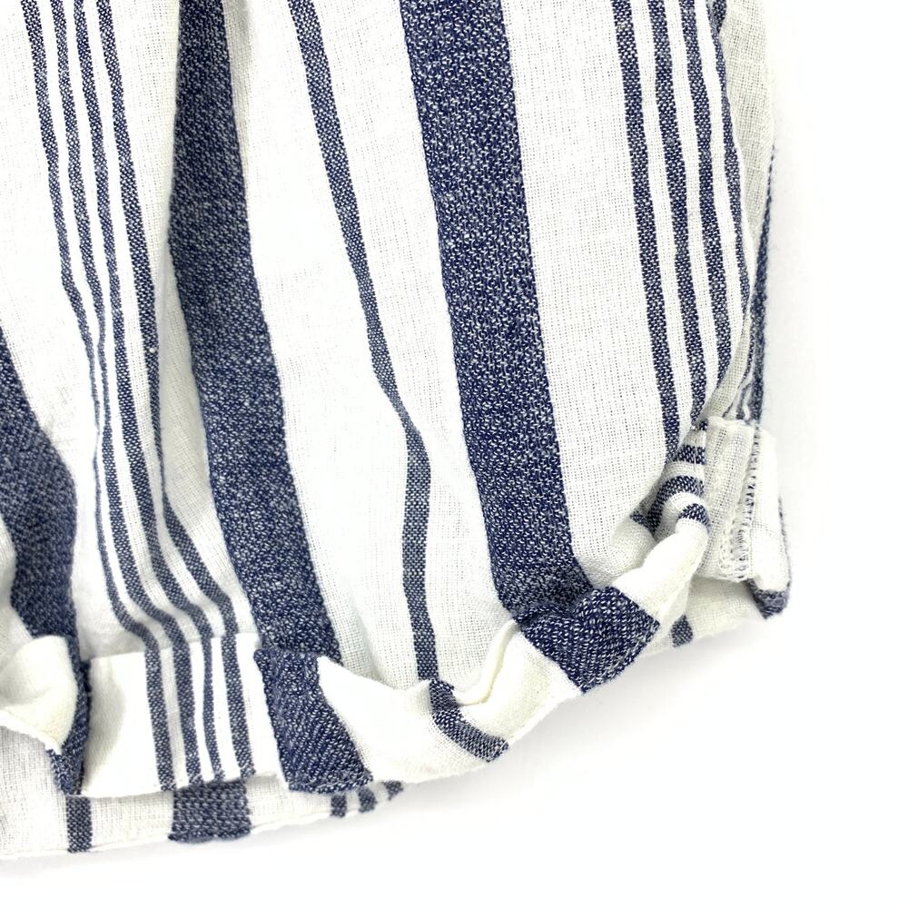Topshop Shorts Women's Size 6 Cotton-Linen Striped Paper Bag White/Blue - Picture 4 of 7